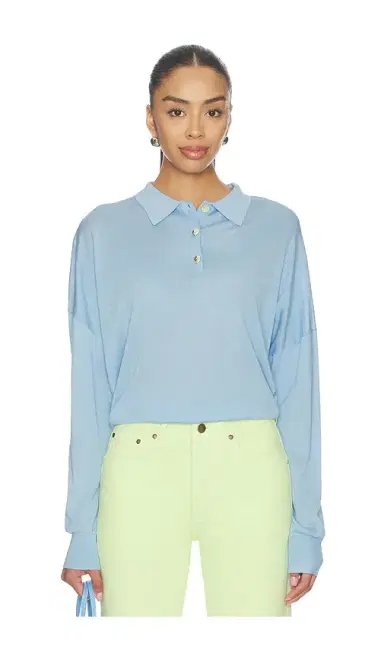 RENGGLI Silk Cashmere Boxy Long Sleeve Polo | Thumbnail 1