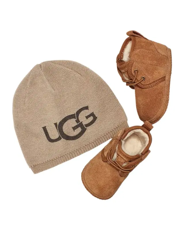 Neumel Suede Boots with Logo Beanie, Baby