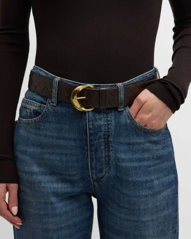 Bottega Veneta Bevel Buckled Woven Leather Belt | Thumbnail 2