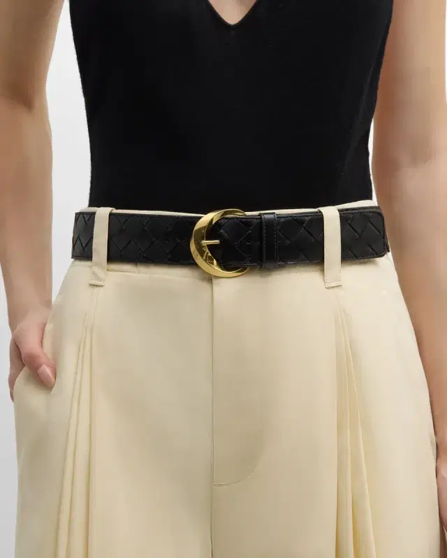 Bevel Buckled Woven Leather Belt