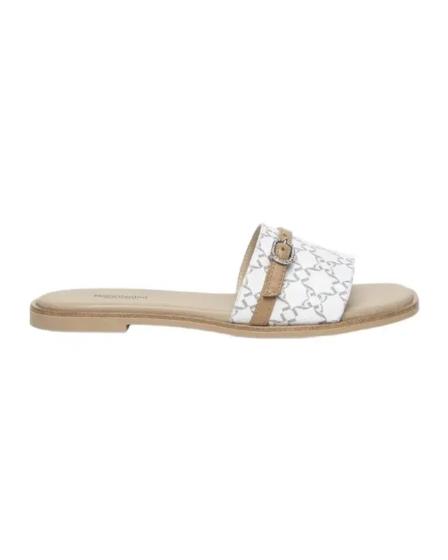 Logo Leather Buckle Slide Sandals