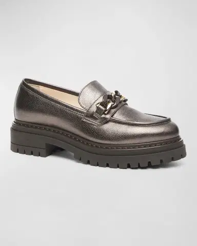 NeroGiardini Metallic Leather Chain Lug-Sole Loafers | Thumbnail 2 NeroGiardini Metallic Leather Chain Lug-Sole Loafers | Thumbnail 2