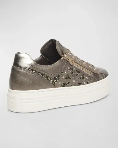 NeroGiardini Metallic Zip Cutout Glitter Sneakers | Thumbnail 3 NeroGiardini Metallic Zip Cutout Glitter Sneakers | Thumbnail 3