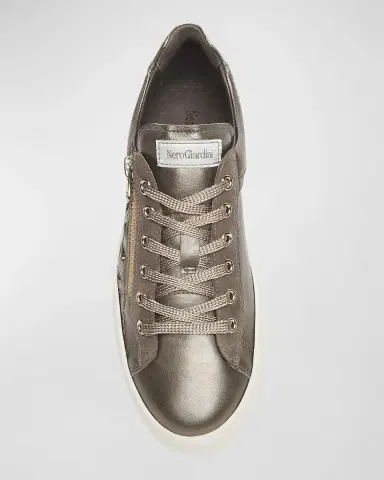 NeroGiardini Metallic Zip Cutout Glitter Sneakers | Thumbnail 4 NeroGiardini Metallic Zip Cutout Glitter Sneakers | Thumbnail 4