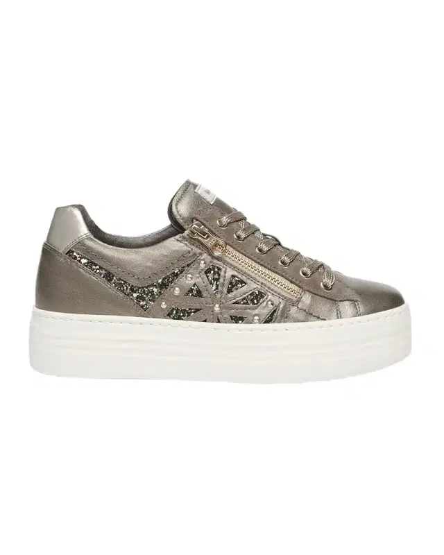 Metallic Zip Cutout Glitter Sneakers