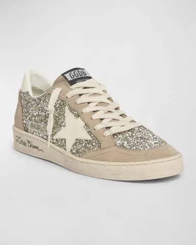 Golden Goose Ballstar Glitter Suede Low-Top Sneakers | Thumbnail 3