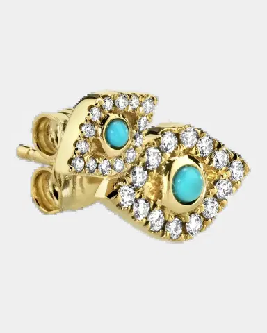 Sydney Evan 14K Small Turquoise Bezel Evil Eye Diamond Earring, Single | Thumbnail 2
