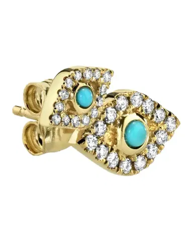 Sydney Evan 14K Small Turquoise Bezel Evil Eye Diamond Earring, Single | Thumbnail 1