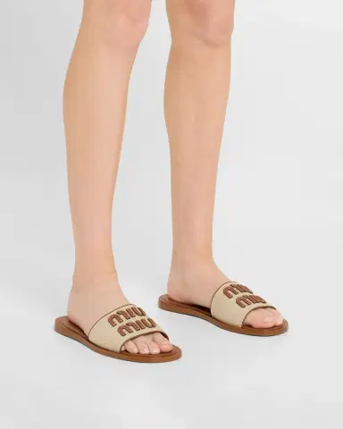 Miu Miu Canvas Logo Flat Slide Sandals | Thumbnail 2 Miu Miu Canvas Logo Flat Slide Sandals | Thumbnail 2