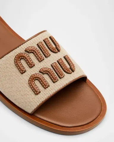 Miu Miu Canvas Logo Flat Slide Sandals | Thumbnail 5 Miu Miu Canvas Logo Flat Slide Sandals | Thumbnail 5