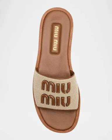 Miu Miu Canvas Logo Flat Slide Sandals | Thumbnail 6 Miu Miu Canvas Logo Flat Slide Sandals | Thumbnail 6