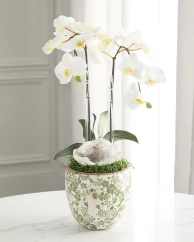 T & C Floral Company Double Orchid with Quartz 22" Faux Floral Arrangement in Ceramic Pot | Thumbnail 2