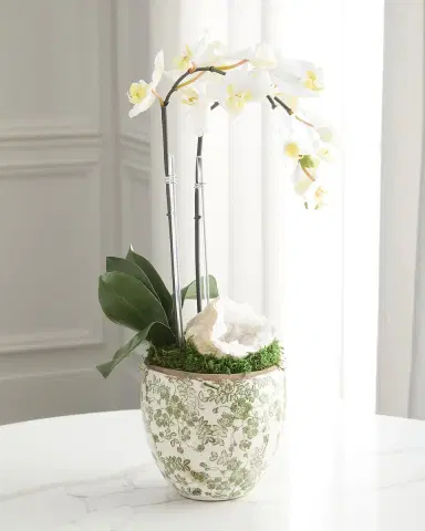 T & C Floral Company Double Orchid with Quartz 22" Faux Floral Arrangement in Ceramic Pot | Thumbnail 3