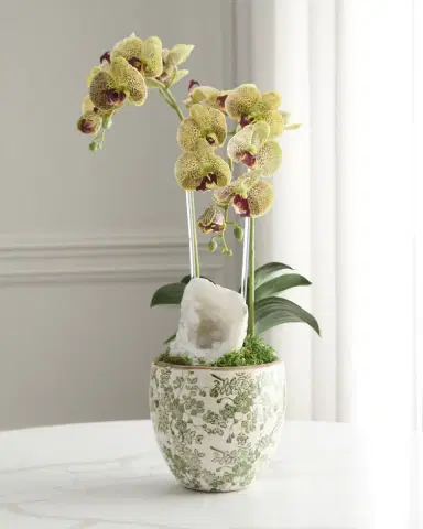 T & C Floral Company Double Orchid with Quartz 22" Faux Floral Arrangement in Ceramic Pot | Thumbnail 2