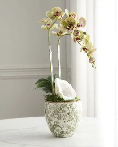T & C Floral Company Double Orchid with Quartz 22" Faux Floral Arrangement in Ceramic Pot | Thumbnail 7