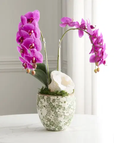 T & C Floral Company Double Orchid with Quartz 22" Faux Floral Arrangement in Ceramic Pot | Thumbnail 2