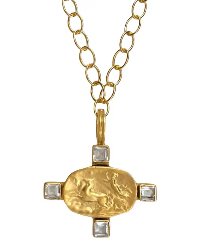 Chariot and White Topaz Pendant Necklace