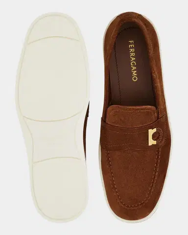 Ferragamo Men's Suede Boat Shoe Loafers with Gancini | Thumbnail 4