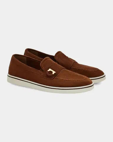 Ferragamo Men's Suede Boat Shoe Loafers with Gancini | Thumbnail 5