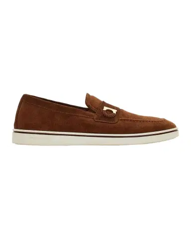 Ferragamo Men's Suede Boat Shoe Loafers with Gancini | Thumbnail 1