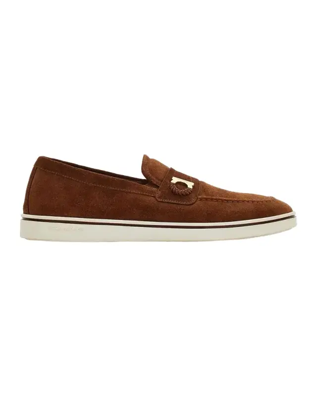Ferragamo Men 's Suede Boat Shoe Loafers with Gancini