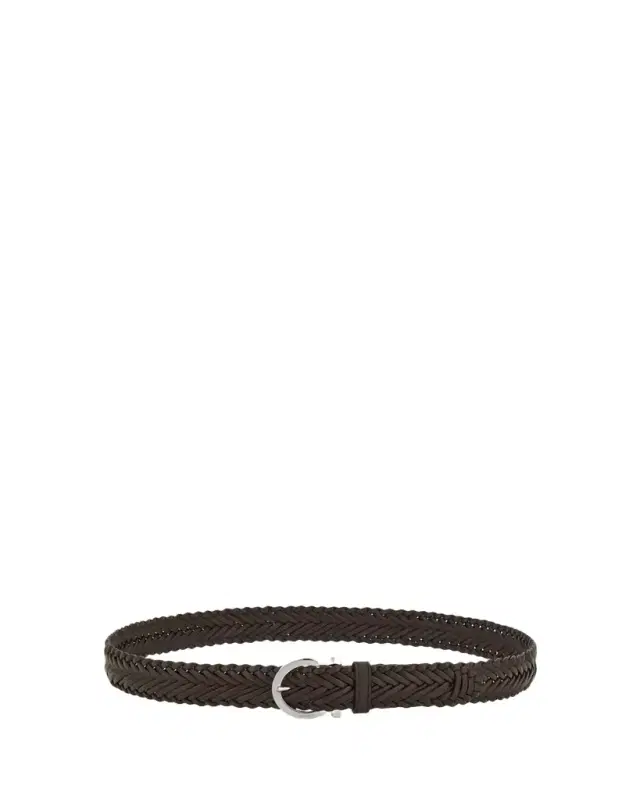 Ferragamo Men's Gancini-Buckle Woven Leather Belt