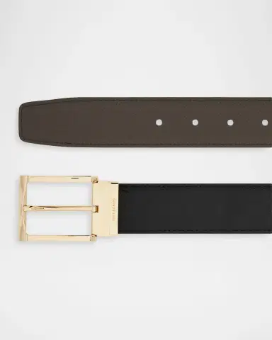 Ferragamo Men's Reversible Hammered Leather Rectangle-Buckle Belt | Thumbnail 3 Ferragamo Men's Reversible Hammered Leather Rectangle-Buckle Belt | Thumbnail 3