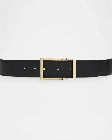 Ferragamo Men's Reversible Hammered Leather Rectangle-Buckle Belt | Thumbnail 4 Ferragamo Men's Reversible Hammered Leather Rectangle-Buckle Belt | Thumbnail 4