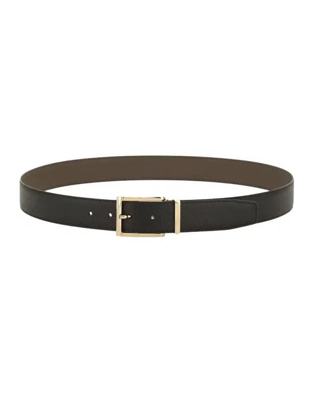 Men 's Reversible Hammered Leather Rectangle-Buckle Belt