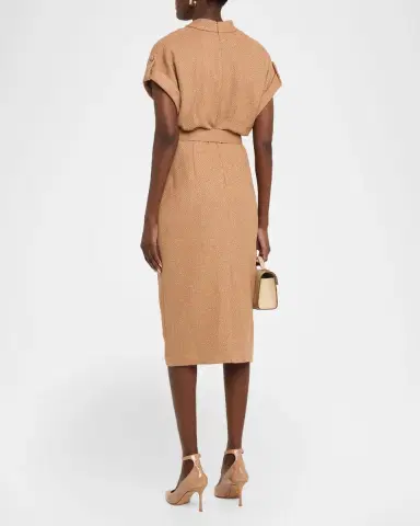 Badgley Mischka Belted Bodycon Tweed Midi Dress | Thumbnail 3