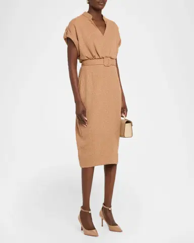 Badgley Mischka Belted Bodycon Tweed Midi Dress | Thumbnail 4