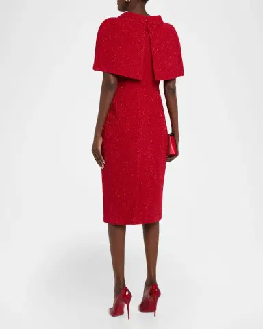 Badgley Mischka Shimmer Boucle Cape Midi Dress | Thumbnail 2 Badgley Mischka Shimmer Boucle Cape Midi Dress | Thumbnail 2