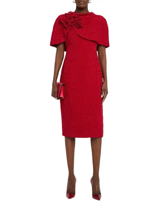 Shimmer Boucle Cape Midi Dress
