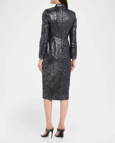 Badgley Mischka Metallic Floral Lace Midi Sheath Dress | Thumbnail 3 Badgley Mischka Metallic Floral Lace Midi Sheath Dress | Thumbnail 3