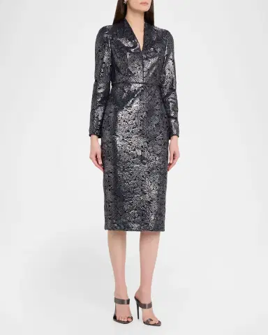 Badgley Mischka Metallic Floral Lace Midi Sheath Dress | Thumbnail 4 Badgley Mischka Metallic Floral Lace Midi Sheath Dress | Thumbnail 4