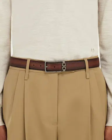 Ferragamo Men's Mini Gancio Reversible Leather Belt | Thumbnail 2 Ferragamo Men's Mini Gancio Reversible Leather Belt | Thumbnail 2