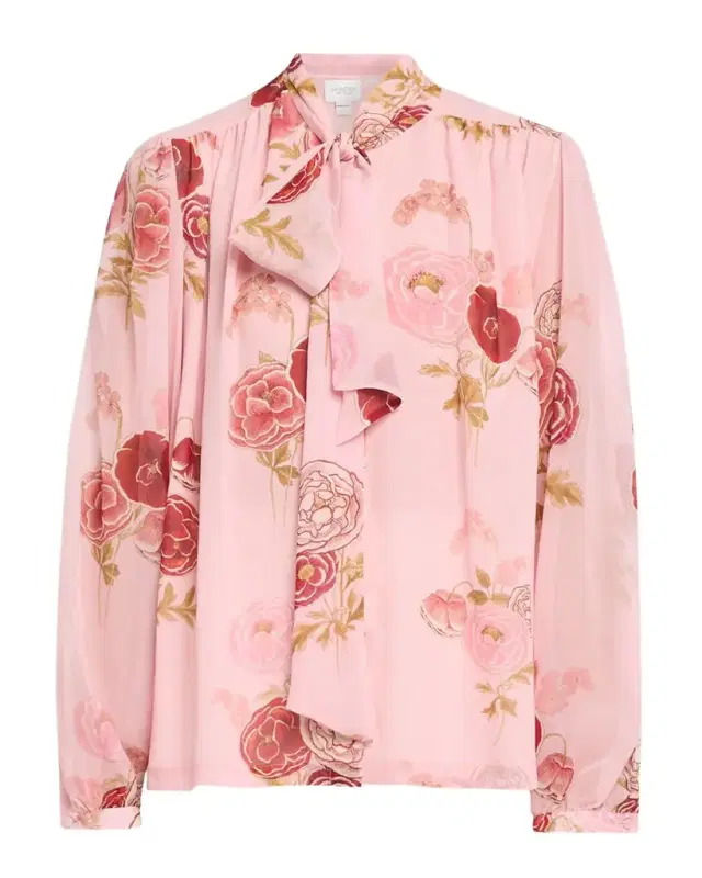 Pansies Silk Bow-Neck Blouse
