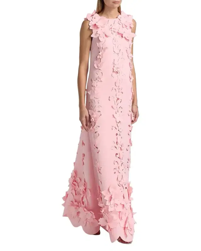 Sleeveless Cutout Floral Applique Gown