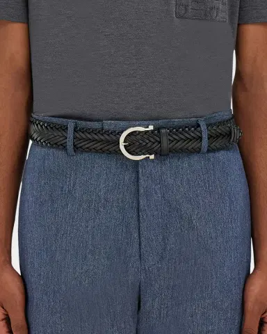 Ferragamo Men's Gancini-Buckle Woven Leather Belt | Thumbnail 2 Ferragamo Men's Gancini-Buckle Woven Leather Belt | Thumbnail 2