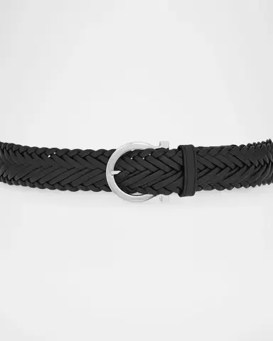 Ferragamo Men's Gancini-Buckle Woven Leather Belt | Thumbnail 4 Ferragamo Men's Gancini-Buckle Woven Leather Belt | Thumbnail 4