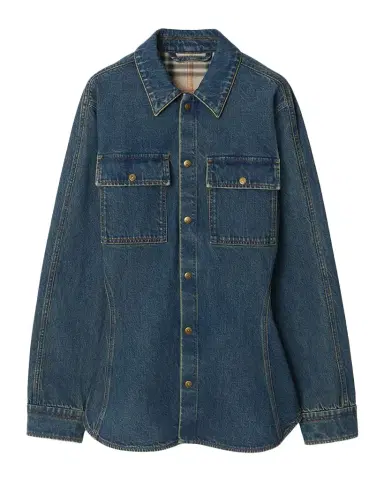 Burberry Dakota Check-Cuff Denim Button-Down Shirt | Thumbnail 1 Burberry Dakota Check-Cuff Denim Button-Down Shirt | Thumbnail 1
