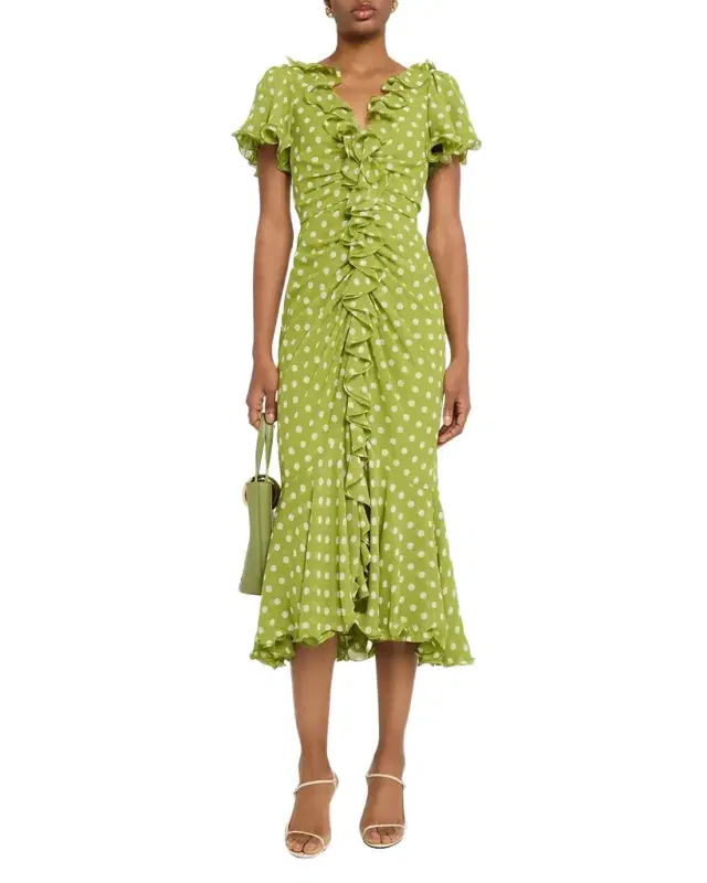 Camille Polka Dot Ruffled Midi Dress