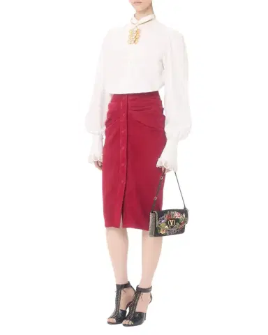 Valentino Garavani Ruched Suede Skirt | Thumbnail 1 Valentino Garavani Ruched Suede Skirt | Thumbnail 1