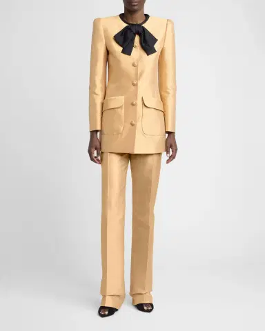 Valentino Garavani Bow-Neck Mikado Silk Single-Breasted Coat | Thumbnail 2