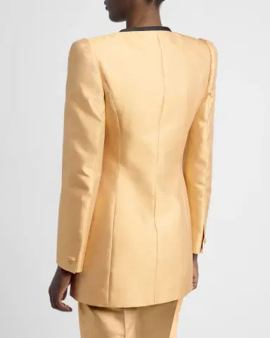 Valentino Garavani Bow-Neck Mikado Silk Single-Breasted Coat | Thumbnail 3