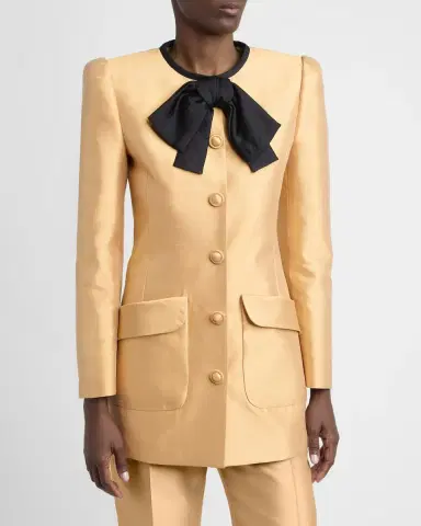 Valentino Garavani Bow-Neck Mikado Silk Single-Breasted Coat | Thumbnail 4