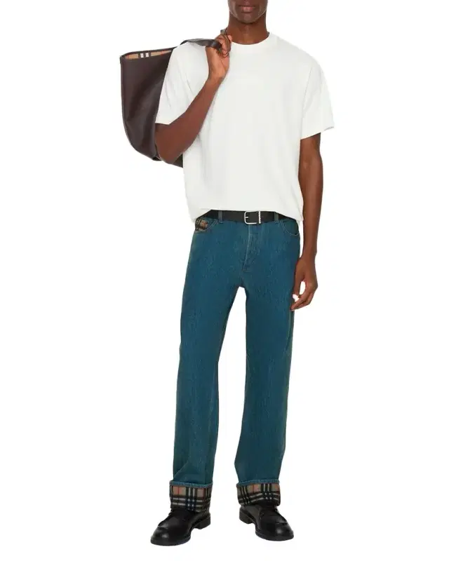 Men 's Straight-Leg Check Turn-Up Jeans
