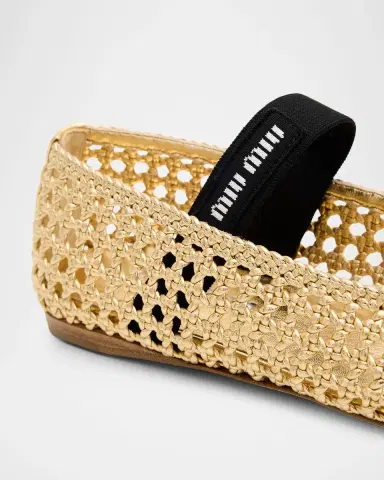 Miu Miu Metallic Leather Crochet Ballerina Flats | Thumbnail 2
