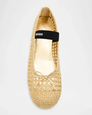 Miu Miu Metallic Leather Crochet Ballerina Flats | Thumbnail 3