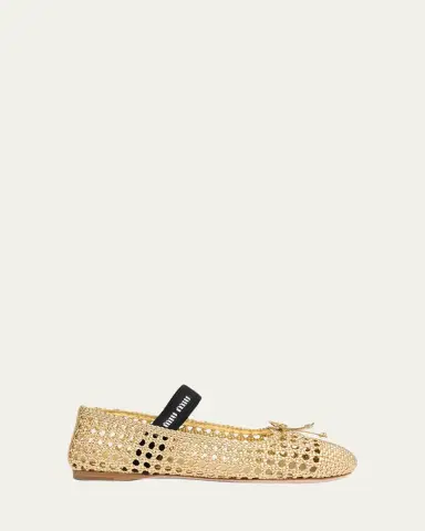 Miu Miu Metallic Leather Crochet Ballerina Flats | Thumbnail 4